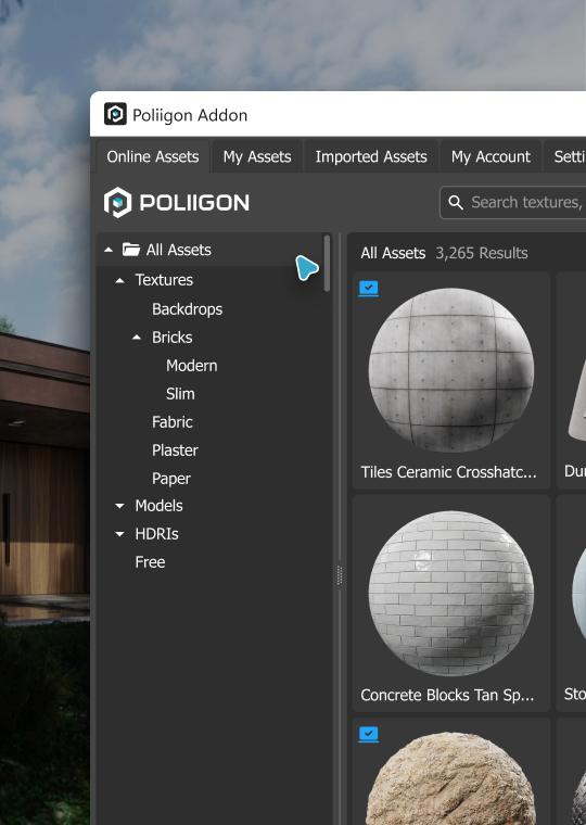 Poliigon 3ds Max 플러그인 UI 스크린샷