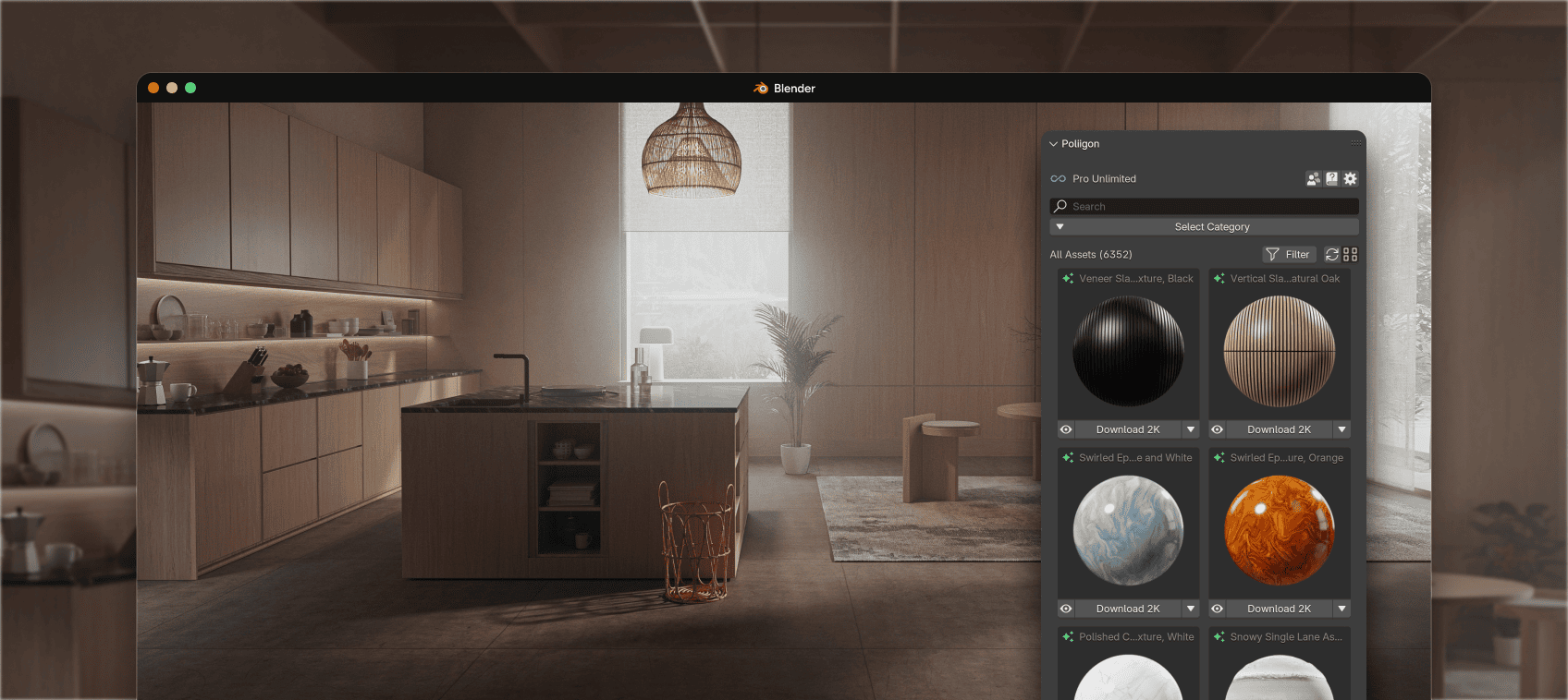 Poliigon Blender Addon in action