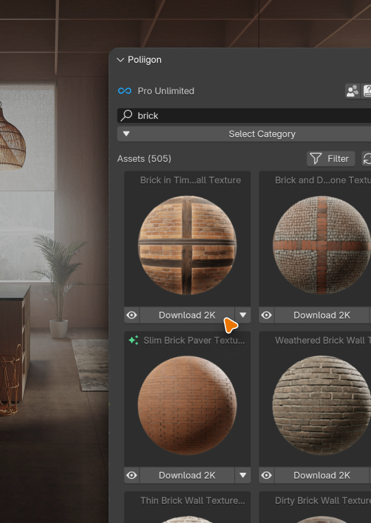 Poliigon Blender Addon UI screenshot