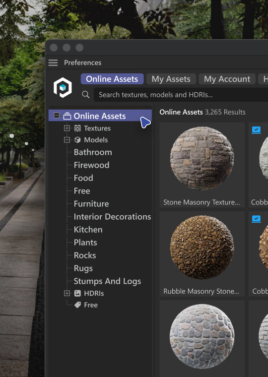 Poliigon Cinema 4D Plugin UI 스크린샷